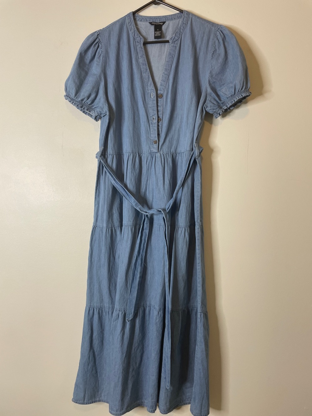 Millenium Light Blue Tiered Midi Dress with Tie Waist